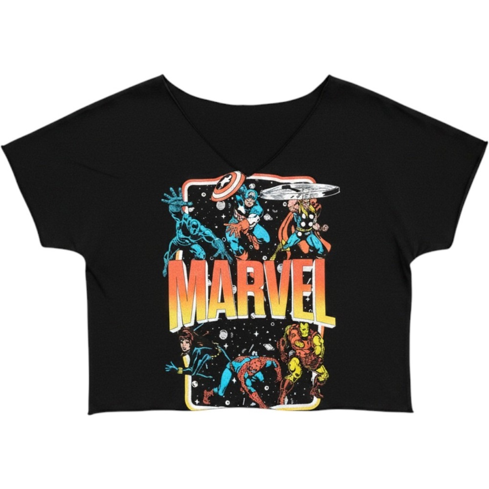 Marvel Comics Avengers Graphic V-Neck Crop‎ Top Black Medium
